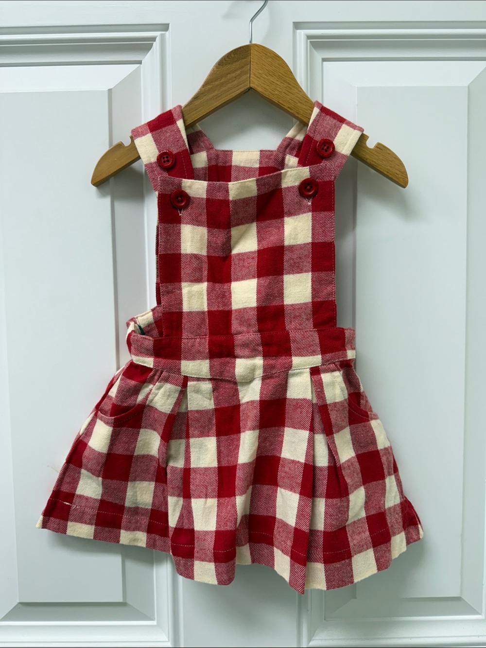 Little Green Radicals Red and Cream Gingham Pinafore Dress Organic Cotton